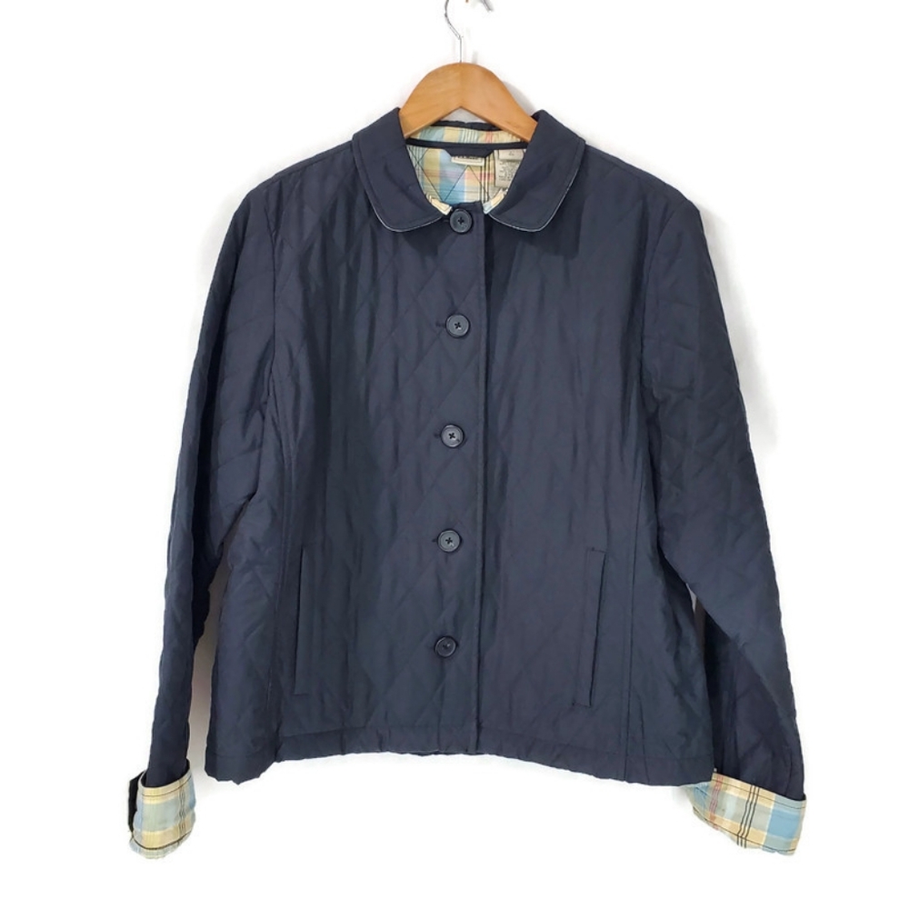 LL BEAN Womens Black Quilted Riding Barn Jacket Vintage Size Large Regular